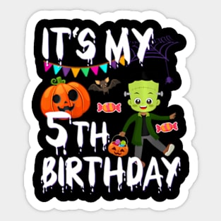 Kids 5Th Birthday Monster Pumpkin Halloween Costume Sticker